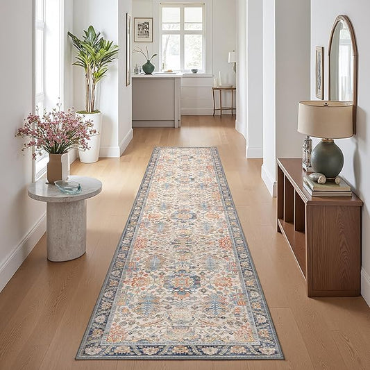 Bavni Runner Rug, Machine Washable Rugs for Bedroom 2x10, Non Slip Boho Rugs with Rubber Backing, Ultra-Thin Folable Rug Runner for Hallways Bathroom, Teal/Multi