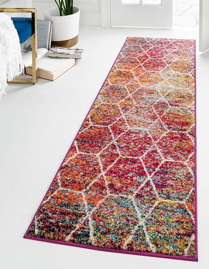 Unique Loom Trellis Frieze Collection Area Rug - Geometric (2' x 8' 8" Runner, Multi/ Ivory)