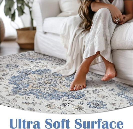 jinchan Runner Rug 3x10 Vintage Hallway Runner Boho Washable Rug Floral Medallion Retro Non Slip Classic Thin Soft Carpet for Kitchen Bedroom Bathroom Laundry Room Doorway Blue