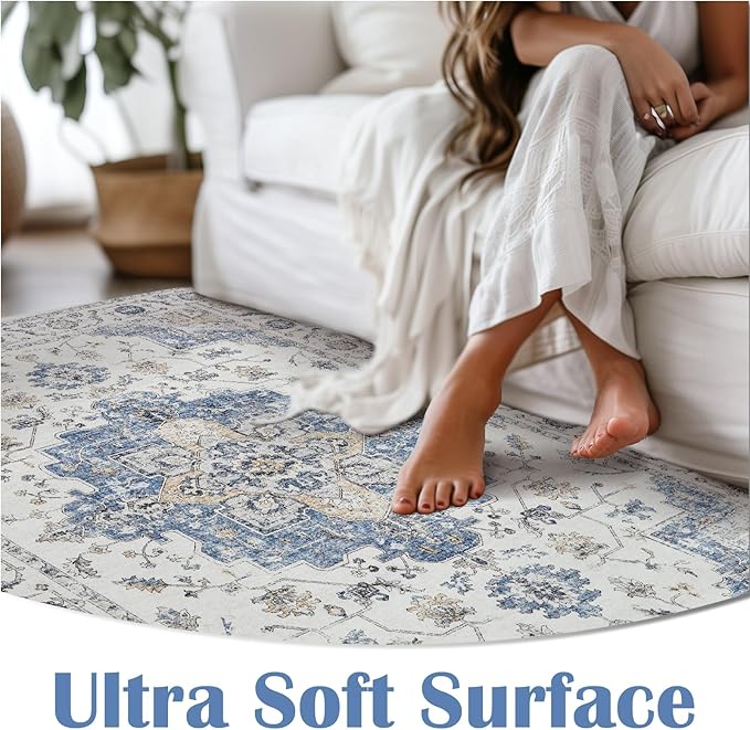 jinchan Runner Rug 2x6 Vintage Hallway Rug Boho Washable Runner Floral Medallion Retro Lightweight Non Slip Classic Thin Soft Carpet for Kitchen Bedroom Bathroom Laundry Room Doorway Blue
