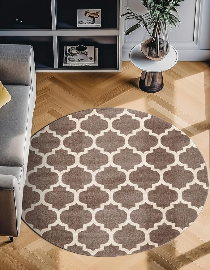 Rugs.com Lattice Collection Rug – 6 Ft Round Brown Medium-Pile Rug Perfect for Kitchens, Dining Rooms