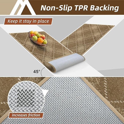 COSY HOMEER Plaid Door Mat 20" x 32",Dirt Trapper Entryway Rugs,Non-Slip Washable Farmhouse Doormat,Low Profile Welcome Mats for Paws Taupe