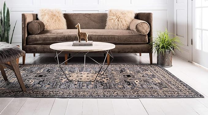 Unique Loom Taftan Collection Border Geometric Tribal Inspired Design Area Rug (4' 0 x 6' 0 Rectangular, Gray/ Black)
