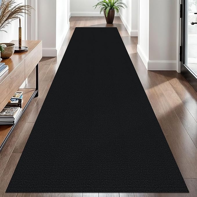 EARTHALL Washable Runner Rug 3x10 Ft Non Slip Runners for Hallways Long Cotton Rubber Backed Kitchen Runner Braided Indoor Floor Carpet Runners for Entryway, Hallway, Kitchen, Black