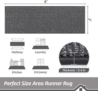 BEQHAUSE Hallway Runner Rugs 2x6, Hallway Rug Non-Slip Washable(Rolled-Up NO Creases), Runner Rug Absorbent Stain Resistant Hall Rug Carpet Runner, Entryway Rugs Floor Mat Laundry Room Rugs, Charcoal