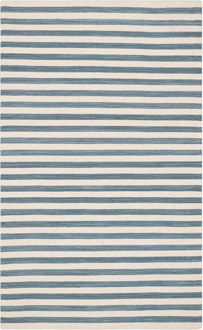 Home Conservatory Ladder Stripe Blue/Ivory Handwoven Wool 2.5 X 8 Feet, Blue/Ivory Stripe Pattern
