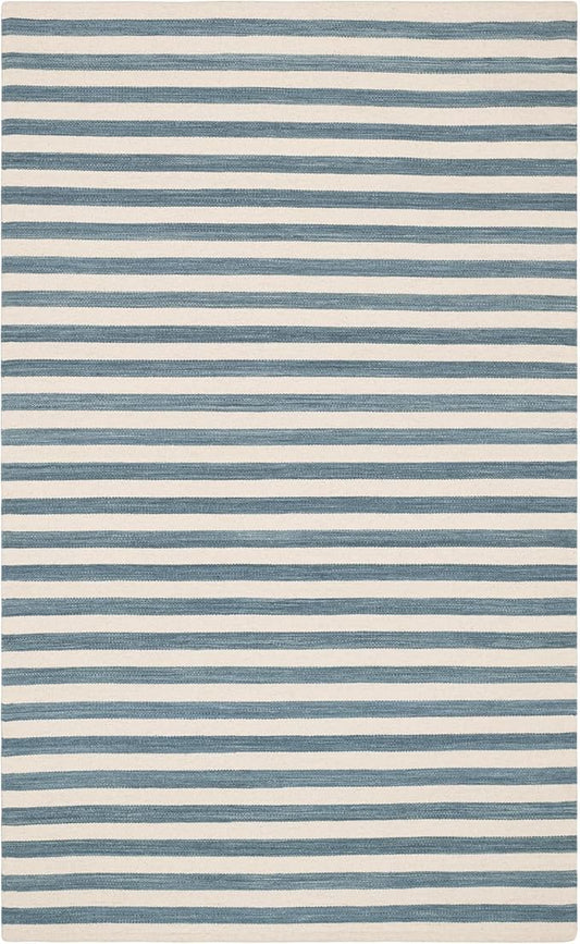 Home Conservatory Ladder Stripe Blue/Ivory Handwoven Wool 4 X 6 Feet, Blue/Ivory Stripe Pattern