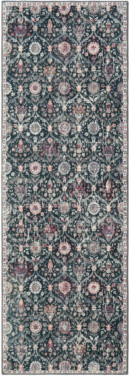 Lahome Moroccan Trellis Washable Runner Rug, 2x6 Kitchen Runners for Hallways 6 Feet Non Slip, Vintage Laundry Room Rug Ultra-Thin Long Carpet for Bathroom Bedroom Entryway, Black/Multi