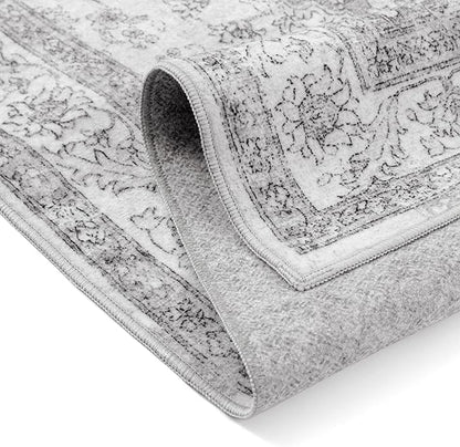 Grey Gray Area Rug 8x10 Washable Vintage Carpet for Living Room Bedroom Large Soft Retro Low Pile Thin Indoor Rug Non Slip Oriental Medallion Floor Cover for Dining Room Office
