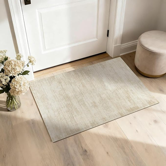 Small Bathroom Rugs,Washable Non Slip Neutral Boho Abstract Modern Farmhouse Area Rugs for Bedroom,3x5,Tan Beige