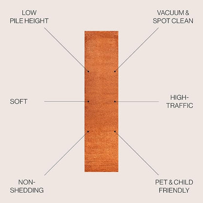 JONATHAN Y Haze Solid Low-Pile Orange Runner Rug 2x14, Coastal,Bohemian,Minimalist,Classic, Easy-Cleaning for Living Room,Bedroom,Kitchen,Pet Friendly,Non-Shedding (SEU100M-214)