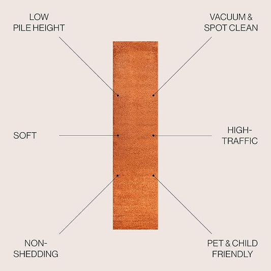 JONATHAN Y Haze Solid Low-Pile Orange Runner Rug 2x16, Coastal,Bohemian,Minimalist,Classic, Easy-Cleaning for Living Room,Bedroom,Kitchen,Pet Friendly,Non-Shedding (SEU100M-216)