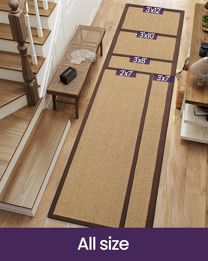 DEXI Hallway Runner Rug 3x8 Jute, Woven Braided Sisal Runner Non Slip, Entryway Farmhouse Runner Carpet for Indoor Luandry Hall Backdoor Bedroom, Natural/Brown