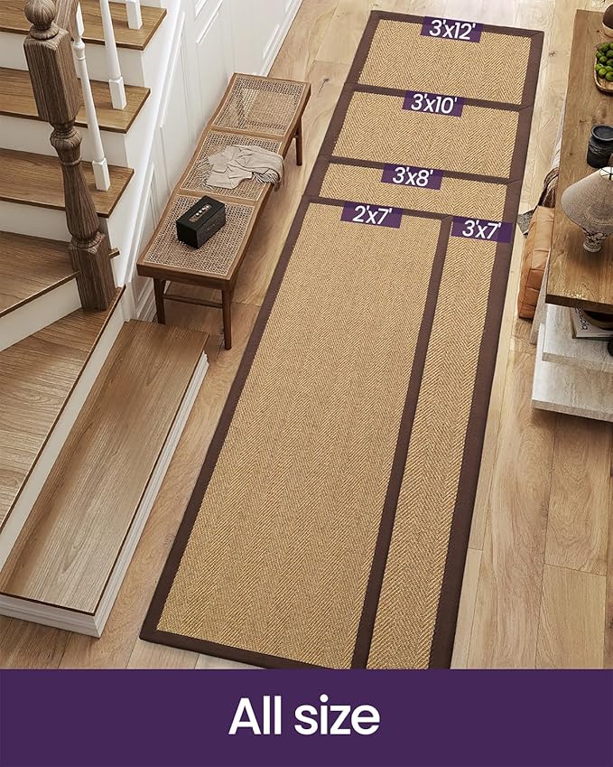 DEXI Hallway Runner Rug 3x12 Jute, Woven Braided Sisal Runner Non Slip, Entryway Farmhouse Runner Carpet for Indoor Luandry Hall Backdoor Bedroom, Natural/Brown