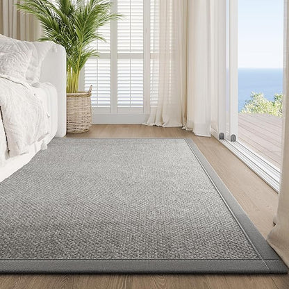 Washable Area Rug 5x7 Large Jute Like Rug for Living Room, Soft Non Slip Rugs Carpet for Dining Room Bedroom Cotton Boho Woven Braided Rugs Home Office Decor, Grey