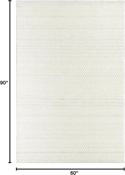 Mark&Day Wool Rugs, 5x8 Precious Solid and Border Cream/Light Slate Area Rug, Cream Grey Carpet for Living Room, Bedroom or Kitchen (5' x 7'6")