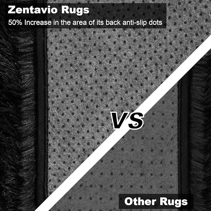 Zentavio Bedside Rugs Small 2x3 Shag Entry Entrance Rugs Soft Bedroom Carpet Area Rugs for Dorm College Essentials Non-Slip Living Room Throw Rug Home Decor Aesthetic Nursery Black