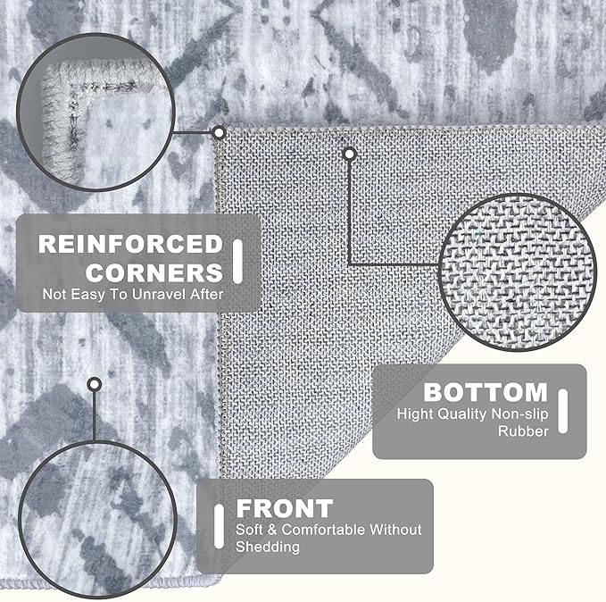 KILOCOCO Boho Kitchen Runner Rug 2x6 Washable Runner Rug, Soft Runners for Hallways Non Slip Printed Low-Pile Distressed Laundry Room Rugs for Entryway/Bedroom/Living Room, Gray/White