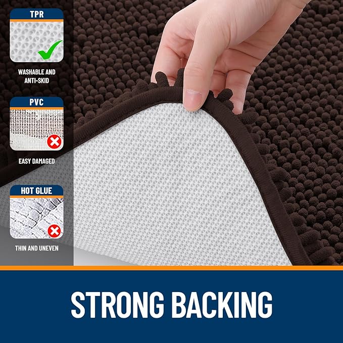 OLANLY Bathroom Rugs 40x32, Extra Soft Absorbent Chenille Bath Rugs, Rubber Backing Quick Dry, Machine Washable Bath Mats for Bathroom Floor, Tub and Shower, Home Decor Accessories, Brown