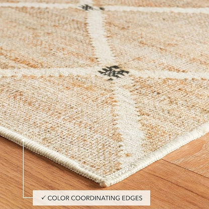 Dash and Albert Kali Machine Washable Area Rug - 2' x 3' Natural - Diamond Accent Rug - Anti-Slip Backing, Lightweight, Machine Washable, High Traffic Areas Kitchen, Mudroom, Laundry Room