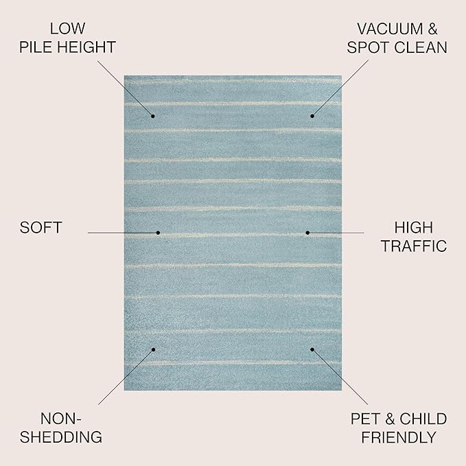 JONATHAN Y Williamsburg Minimalist Stripe Turquoise/Cream Indoor Area Rug, 4x6, Contemporary, Modern, Easy-Cleaning for Living Room, Bedroom, Kitchen, Pet Friendly, Non-Shedding (MOH201B-4)