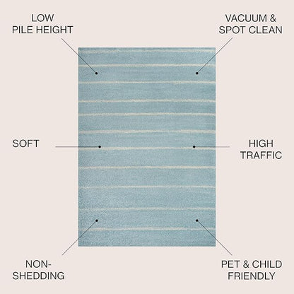 JONATHAN Y Williamsburg Minimalist Stripe Turquoise/Cream Indoor Area Rug, 4x6, Contemporary, Modern, Easy-Cleaning for Living Room, Bedroom, Kitchen, Pet Friendly, Non-Shedding (MOH201B-4)