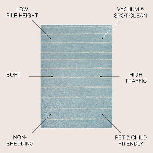 JONATHAN Y Williamsburg Minimalist Stripe Turquoise/Cream Indoor Area Rug, 8x10, Contemporary, Modern, Easy-Cleaning for Living Room, Bedroom, Kitchen, Pet Friendly, Non-Shedding (MOH201B-8)