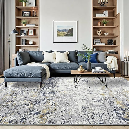 Toneed Abstract Area Rug Modern Washable Rug Soft Non Slip Rug Low Pile for Bedroom Living Room Dining Room Blue 4x6 Feet