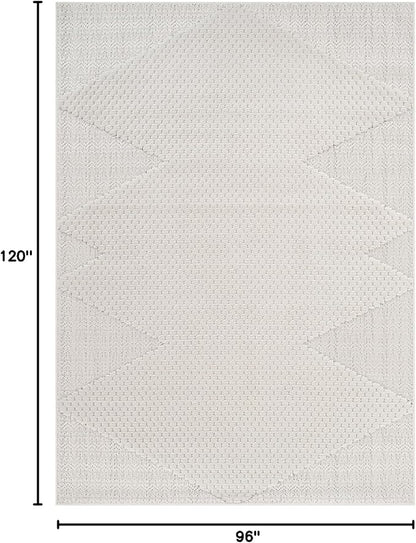 Modern Micro Loop Indoor Area Rugs for Living Room Bedroom Kitchen Geometric Triangle White 8x10 Luxury Durable Low and High Pile Non-Shedding Stain Resistant Soft Area Carpet 8 x 10