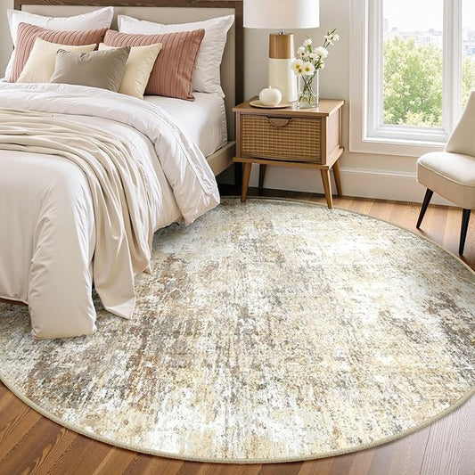 Washable Area Rugs 8ft Non-Slip Modern Abstract Soft for Living Room Entryway Bedroom Nursery, Print Pattern, Neutral Brown Gray