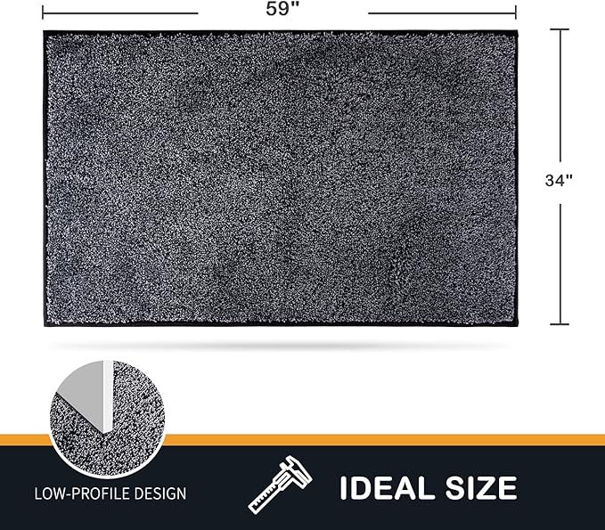 PURRUGS Dirt Trapping Door Mat 34" x 59", Non-Slip Machine Washable Entry Rug, Shoe Scraper, Dog Doormat, Super Absorbent Welcome Mat for Front & Back Door, Muddy Shoes & Paws, Bluish Grey-Black
