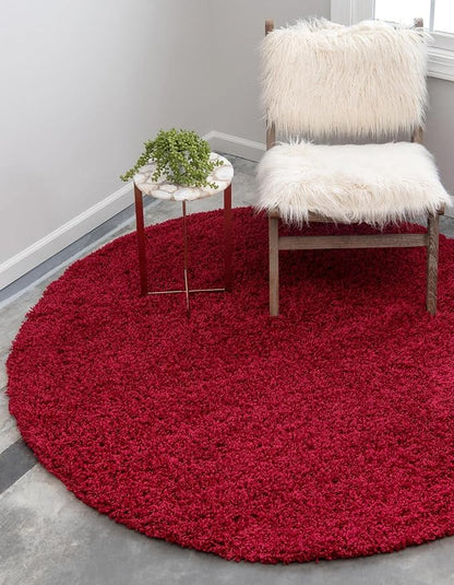 Unique Loom Solid Shag Collection Area Rug (7' 1" Round, Cherry Red)