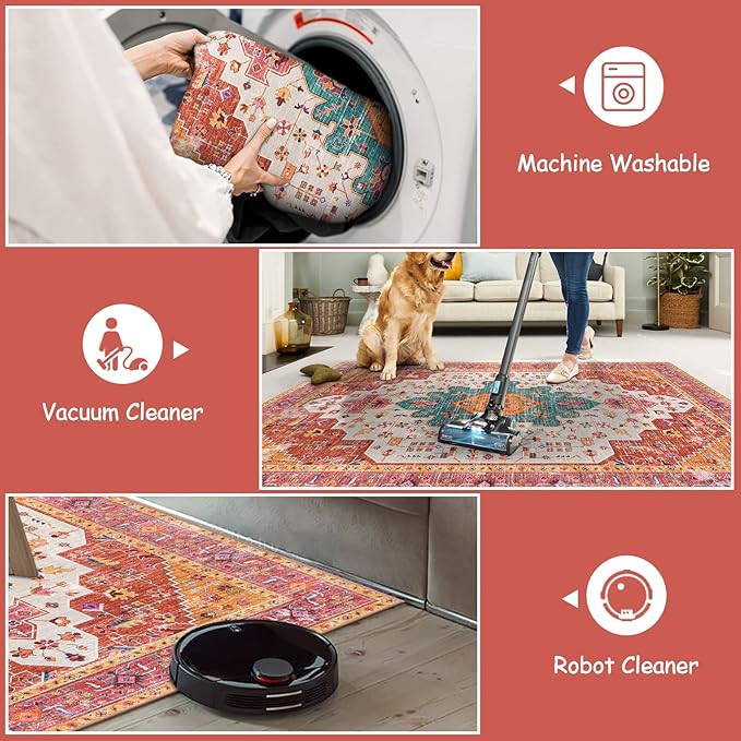 Moynesa Ultra-Thin Washable Pink Area Rug - 2x3 Small Pink Washable Bedroom Rug Entry Mat, Vintage Non-Slip Non-Shedding Low Pile Indoor Throw Carpet for Laundry Living Room Hardwood Floors Kitchen