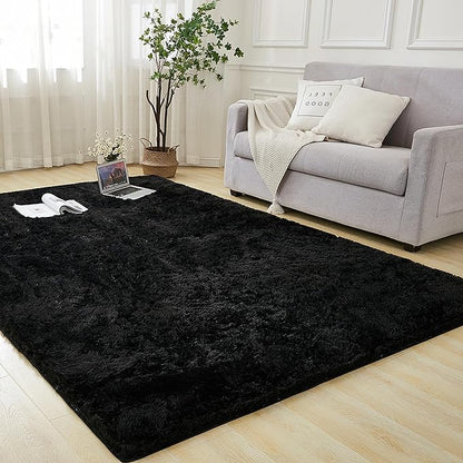 Andency Black Soft Area Rugs for Living Room Bedroom, 3x5 Non-Slip Fluffy Shag Carpet, Indoor Floor Fuzzy Shaggy Living Room Plush Rug for Kids Dorm Nursery Home Decor Aesthetic