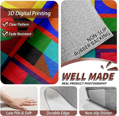 6x8 Rug Non Silp - Geometric Rugs for Living Room, Colorful Abstract Modern Funky Low Pile Machine Washable Area Rugs for Bedroom, Geometric Carpet House Decor & Gifts