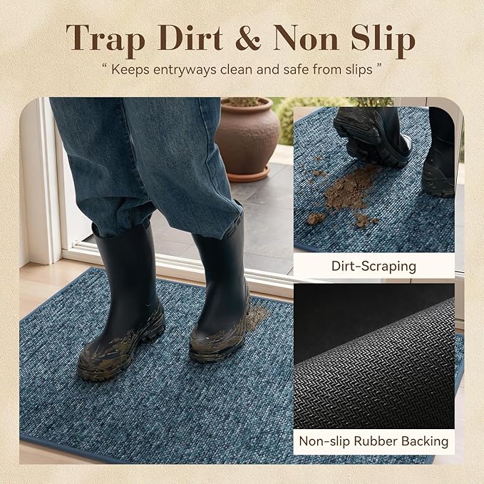 MontVoo Door Mat Indoor Entrance Doormat, Absorbent Durable Rubber Non Slip Front Door Mat for Inside Entry Entryway Dirt Trapper Welcome Mat, Navy Blue 32''x48''