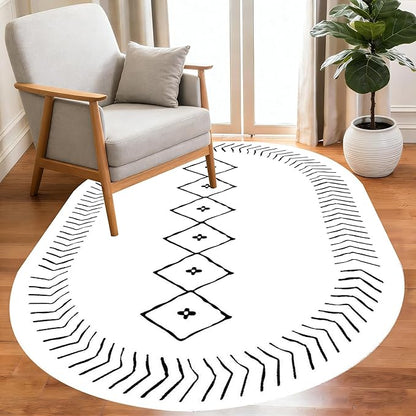 Simple Black and White Geometric Texture Bordered Area Rug 12x14 for Living Room Bedroom Dining Room Soft Washable Anti Slip Floor Mats Doormat Modern Minimalist Large Carpet Cozy Indoor Oval Rugs