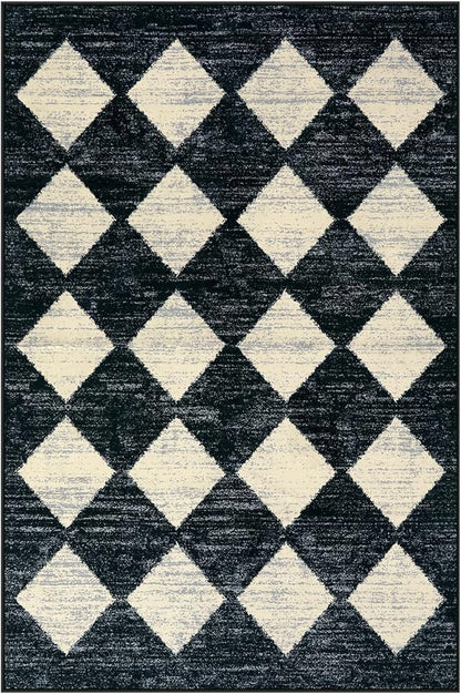 Lahome Machine Washable Area Rug 6x9, Soft Large Bedroom Rug Non Slip Living Room Rugs Dining Room Rugs for Under Table, Moroccan Trellis Printed Black and White Indoor Carpet for Den Dorm Playroom