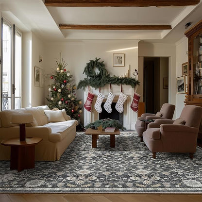 8x10 Washable Area Rugs Ultral Soft Non-Slip Stain Resistant Vintage Boho Large Carpet for High-Traffic Living Room & Dining Room