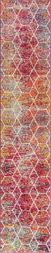 Unique Loom Trellis Frieze Collection Area Rug - Geometric (2' x 10' Runner, Multi/ Ivory)