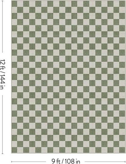 LIVEBOX 9x12 Area Rugs for Living Room, Checkered Non-Slip Washable Rugs, Farmhouse Neutral Classic Geometric Large Boys Area Rug for Bedroom, Carpet for Living Dining Room Office(Sage Green,9'x12')