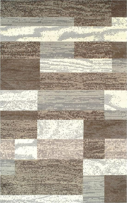 Superior Indoor Area Rug, Jute Backed, Modern Geometric Patchwork Floor Decor for Bedroom, Office, Living Room, Entryway, Hardwood Floors, Rockwood Collection, 3' x 5', Light Blue-Ivory