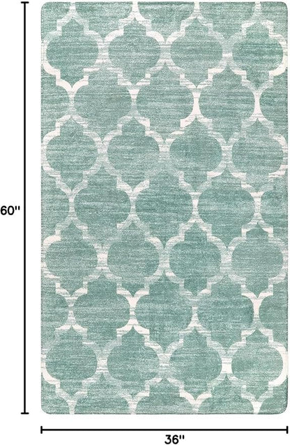 Lahome Moroccan Washable 3x5 Entryway Rug - 3x5 Area Rugs for Bedroom Throw Non-Slip Low-Plie Kitchen Rugs Soft Sage Distressed Capet for Office Bathroom Living Laundry Room Dining Room
