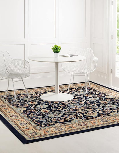 Rugs.com Yasmin Collection Rug – 8 Ft Square Navy Blue Medium Rug Perfect for Living Rooms, Kitchens, Entryways