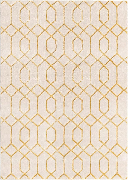 Unique Loom Marilyn Monroe Glam Collection Area Rug - Trellis (7' 1" x 10' Rectangle, White Gold/ Gold)