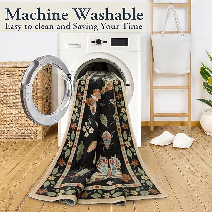 Lahome Insect Washable Rug, 2x3 Kitchen Rugs for Entryway Bathroom, Soft Door Mat Indoor Entrance Ultra-Thin, Small Non-Slip Throw Carpet for Bedroom Entry, Black