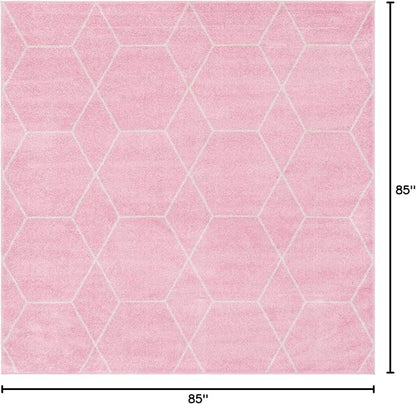 Unique Loom Trellis Frieze Collection Area Rug - Geometric (7' Square, Light Pink/ Ivory)