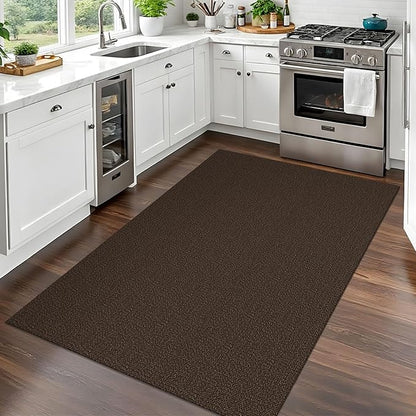 EARTHALL Washable Area Rug 3x5 Ft Non Slip Rugs for Entryway, Braided Rubber Backed Throw Rugs Door Mat Indoor Outdoor Entrance, Cotton Woven Carpet for Kitchen Foyer Front Door, Brown/Coffee