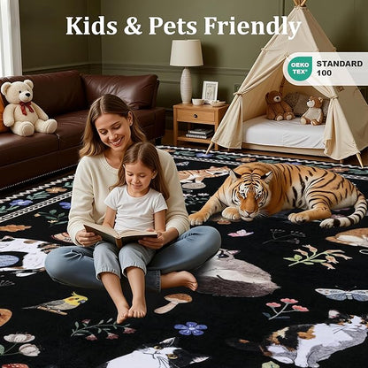 8x10 Area Rugs Living Room Rug: Vintage Washable Rug Floral Soft Carpet Indoor Floor Non-Slip Boho Stain Resistant Large Carpets for Bedroom Kids Nursery Dining Room Farmhouse Home Office Black/C01