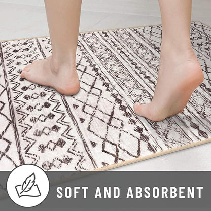 KUTA 3x5 Entryway Rug, Brown Non-Slip Washable Low-Pile Boho Moroccan Living Room Area Rug, Ultra Soft Distressed Geometric Print Throw Carpet for Entrance, Bedroom, Nursery, Dorm, Kitchen